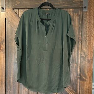 Quince Green Silk Blouse with Button Detail